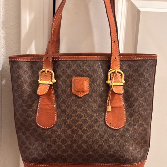 CELINE Vintage Macadame Brown Leather Medium Size Tote Bag - Picture 15 of 15